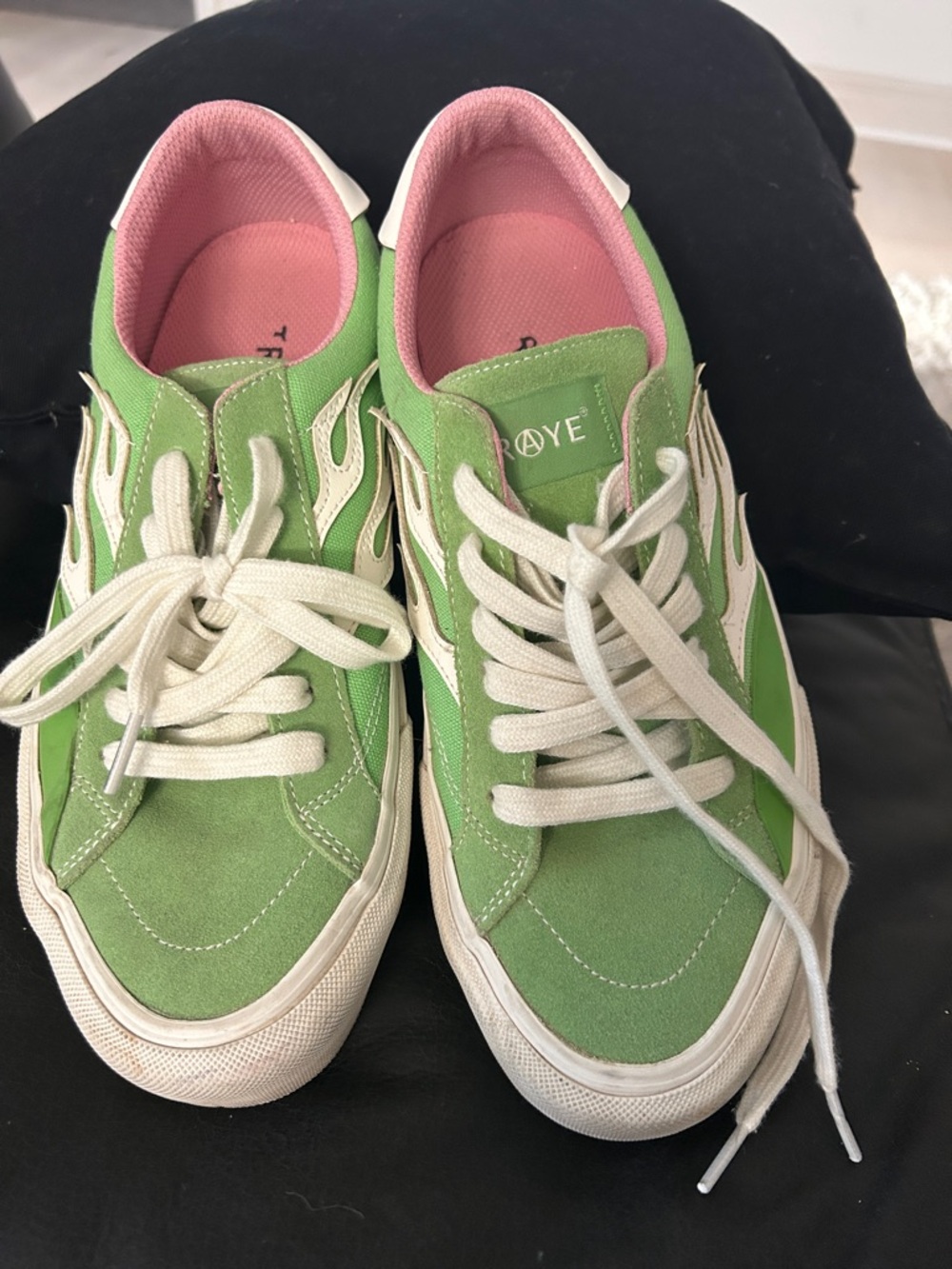 STRAYE Green Suede Low-Top Sneakers with Pink Interior